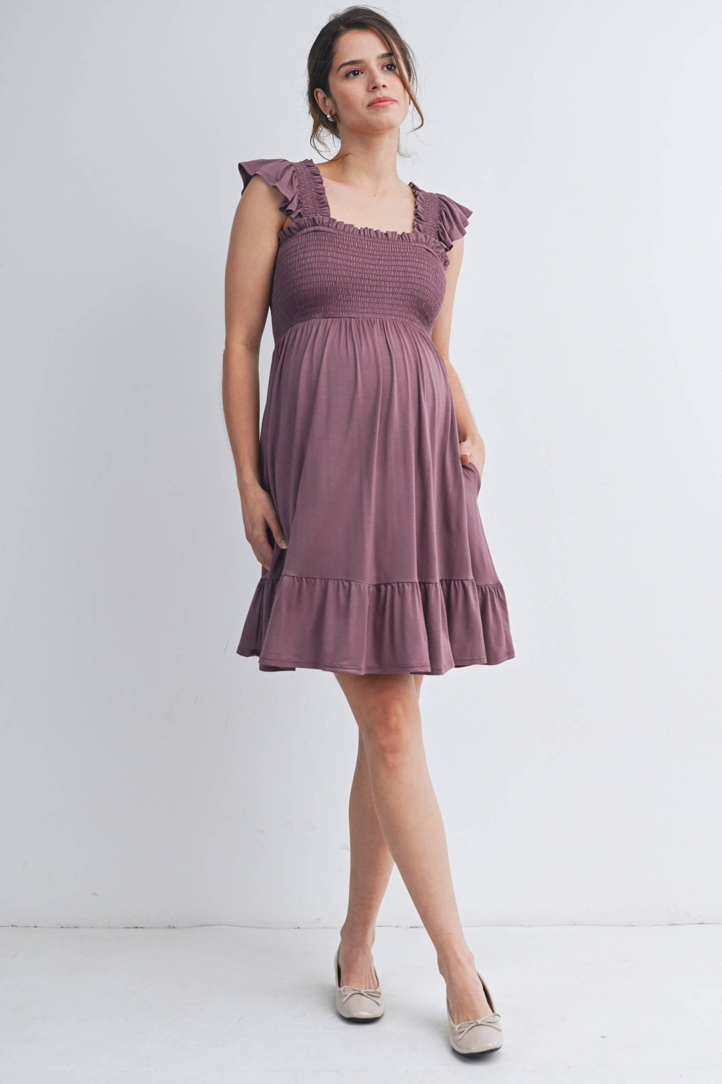 Smocked Tiered Maternity Mini Dress
