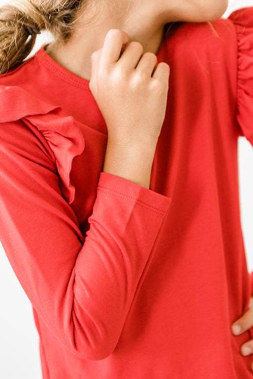 Red Long Sleeve Ruffle Tee