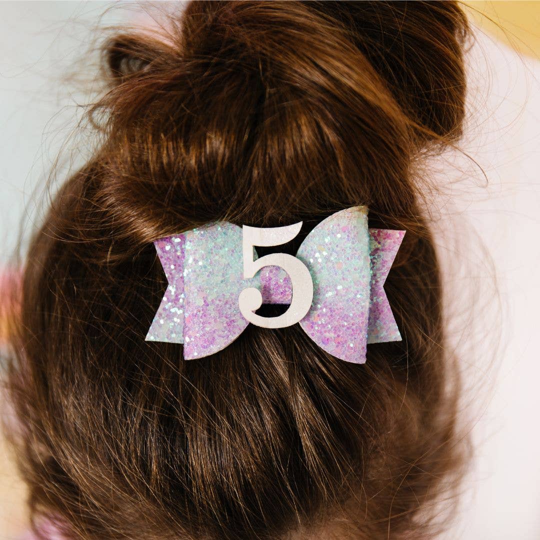 Pastel Rainbow 5th Birthday Bow Clip