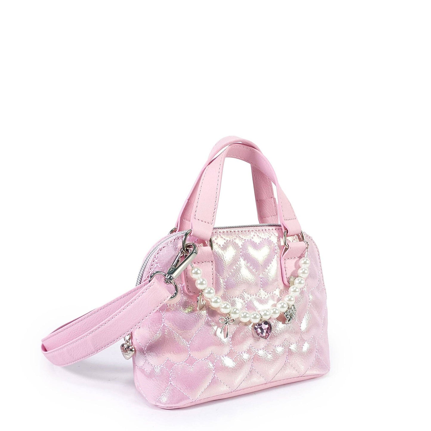 Quilted Hearts Metallic Mini Satchel Crossbody Bag