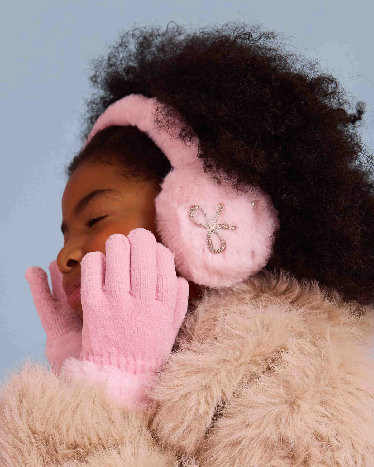 Rhinestone and Pearl Ear Muff and Gloves Set