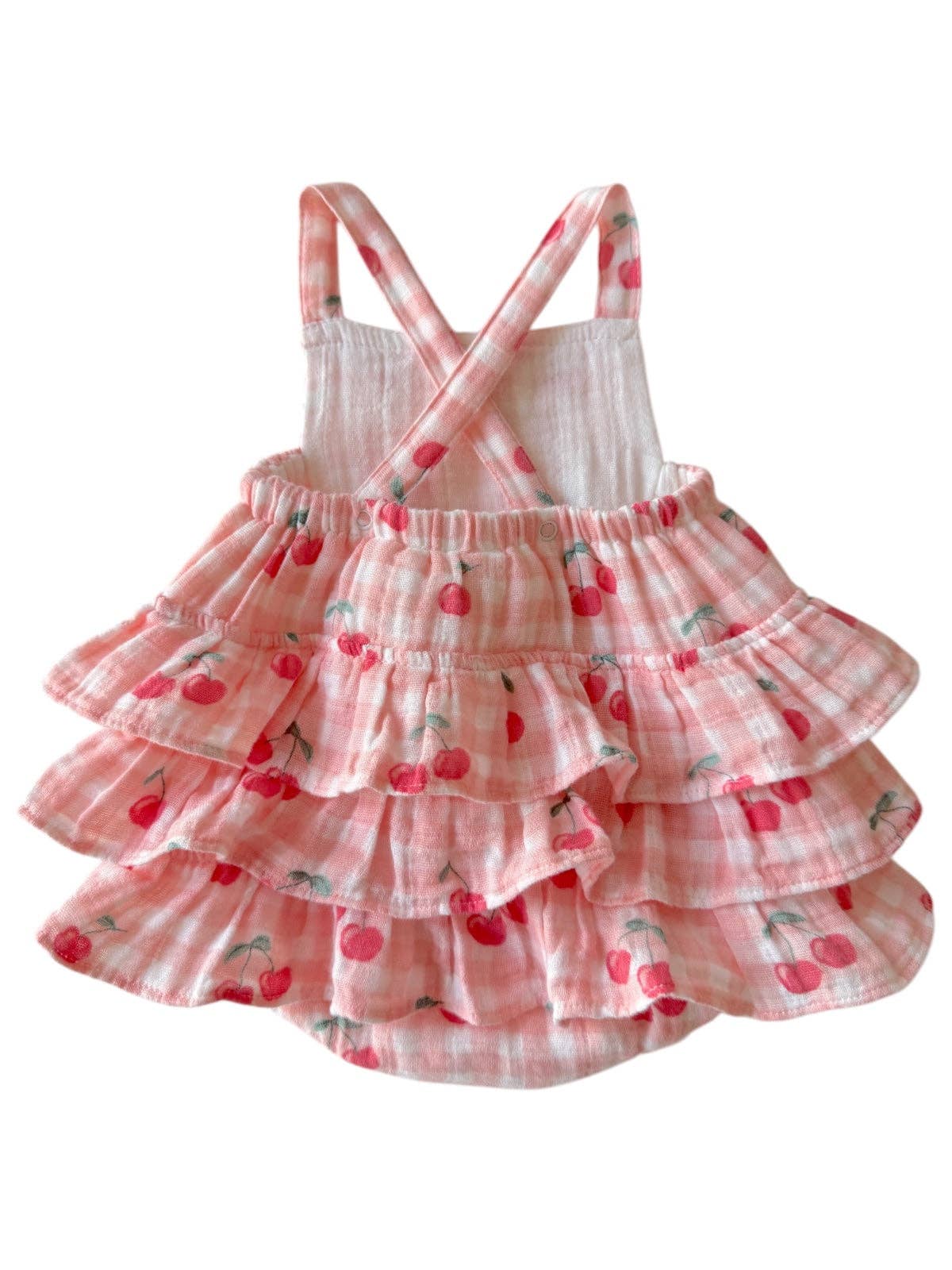 Gingham + Cherries Muslin Ruffle Sunsuit