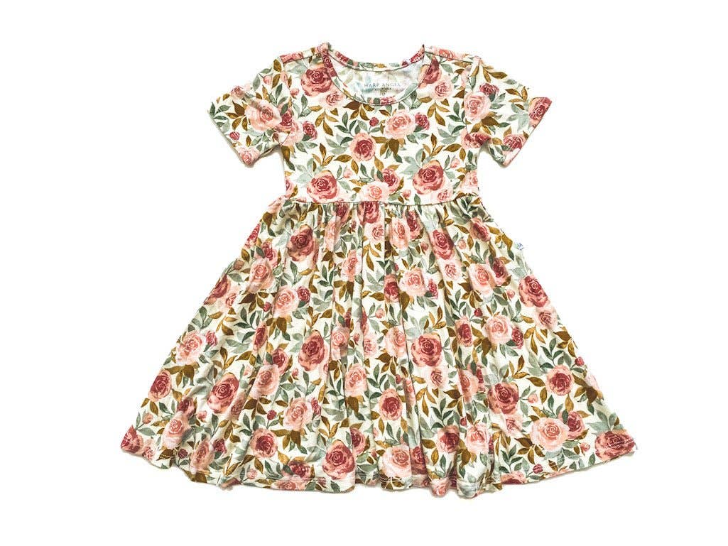 Short Sleeve Twirl Dress - Dusty Pink Floral