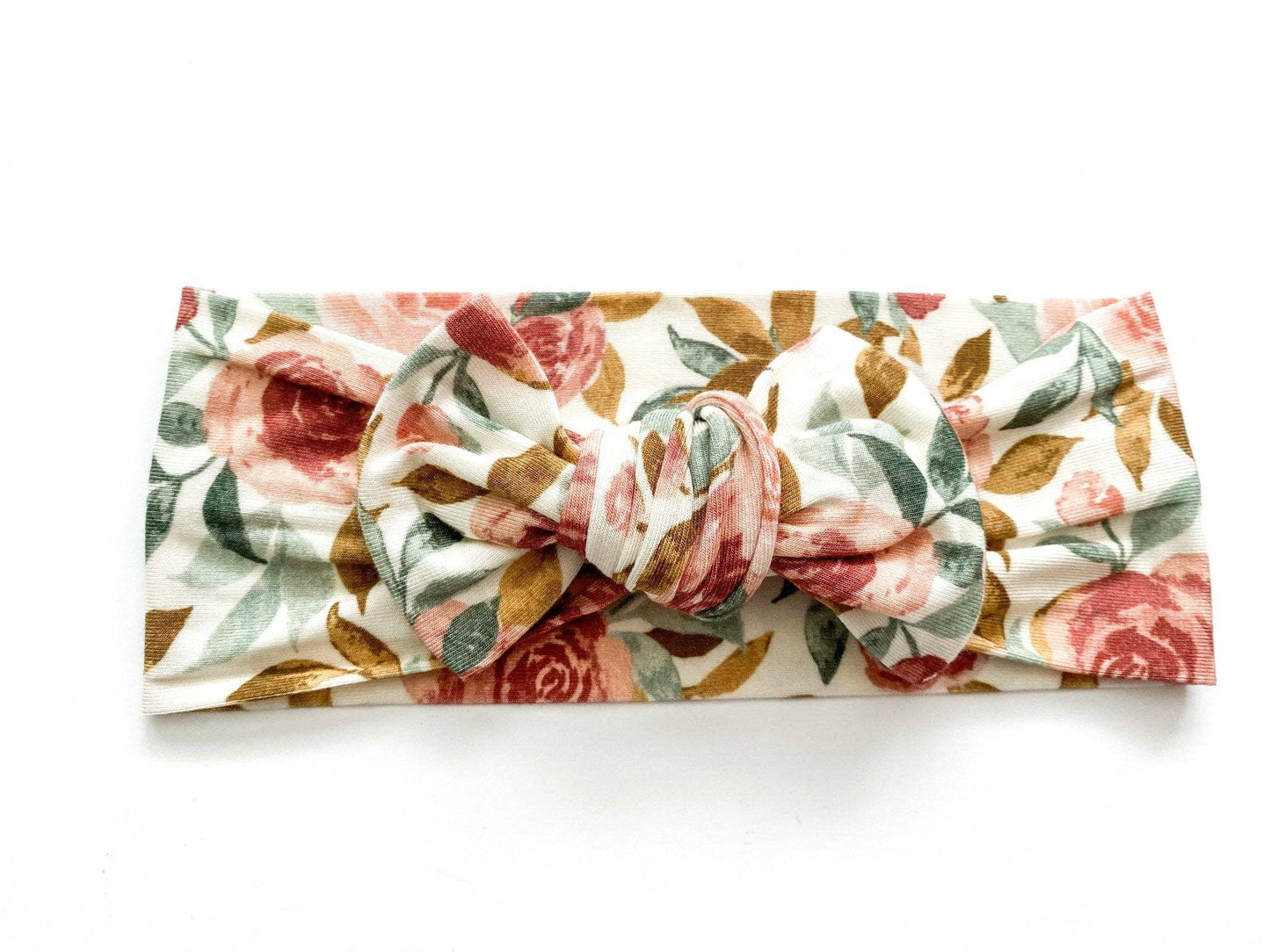 Dusty Pink Floral Knotted Baby Bow Headband