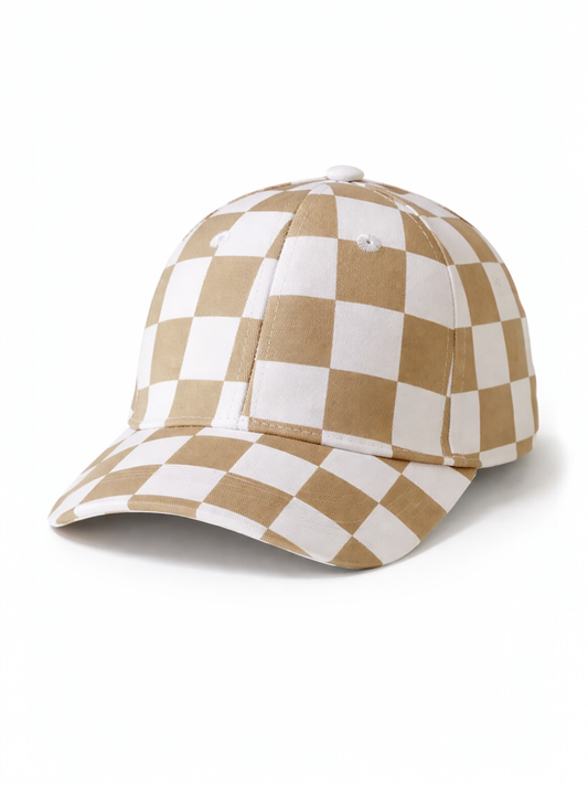 Tan Checkerboard Baseball Hat