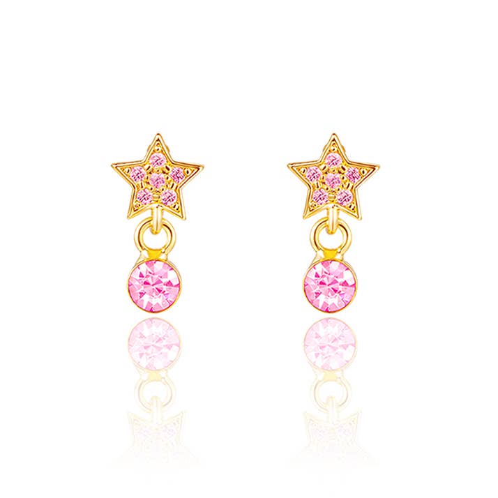 Star with Pink Cubic Zirconia Drop Earrings