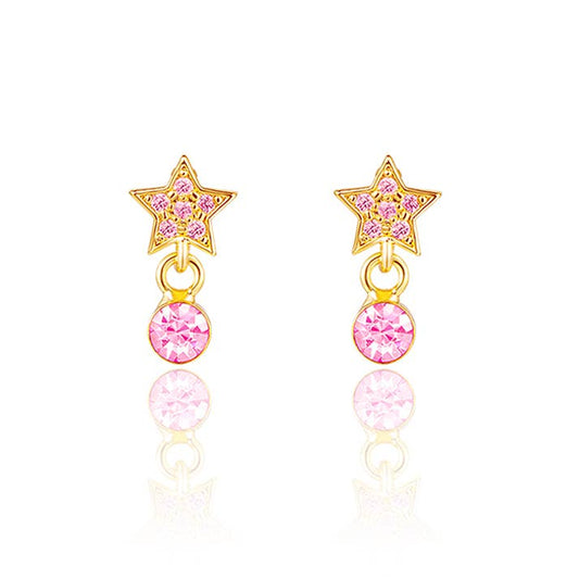Star with Pink Cubic Zirconia Drop Earrings