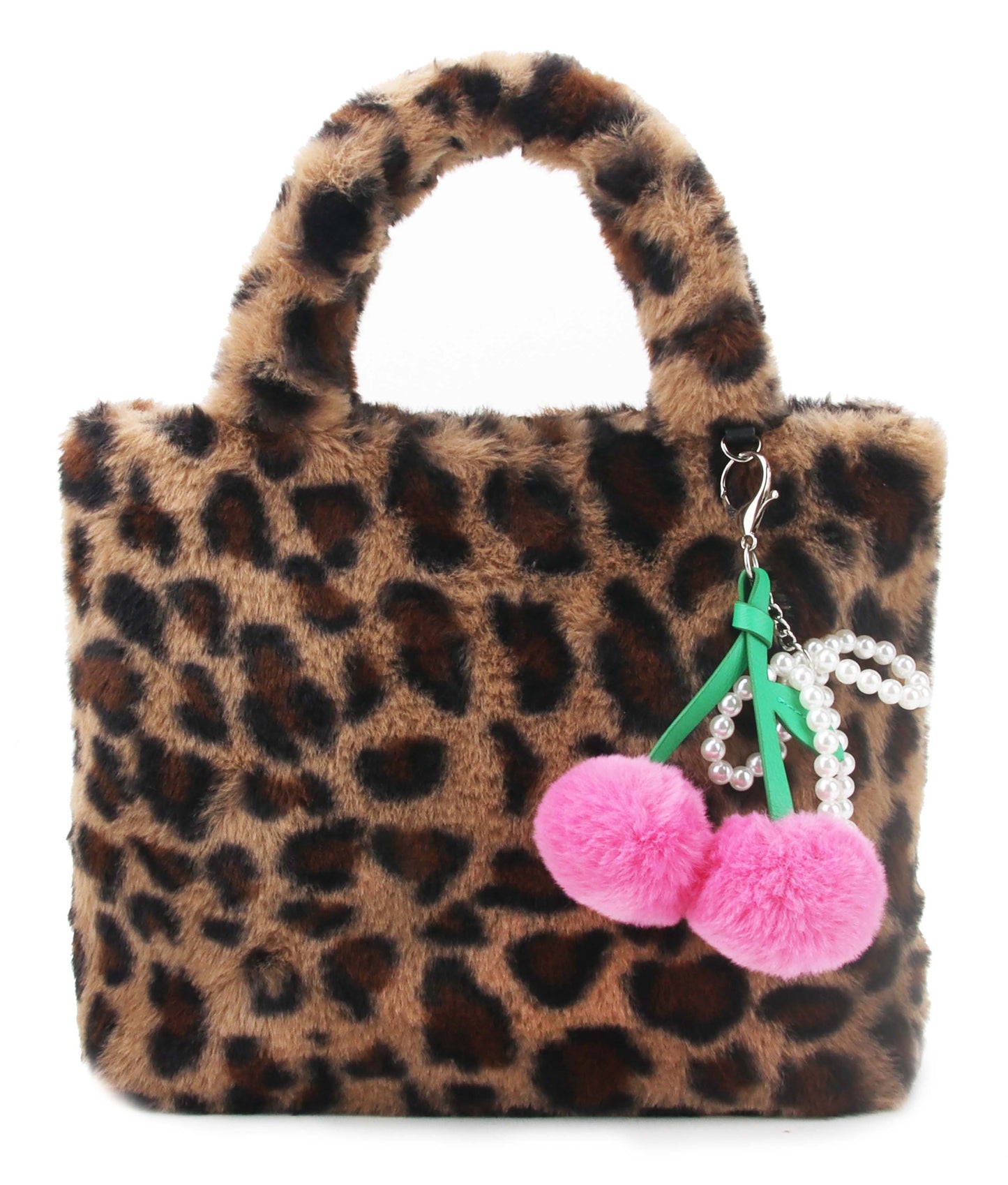 Leopard Plush Mini Tote with Cherry Bag Charm
