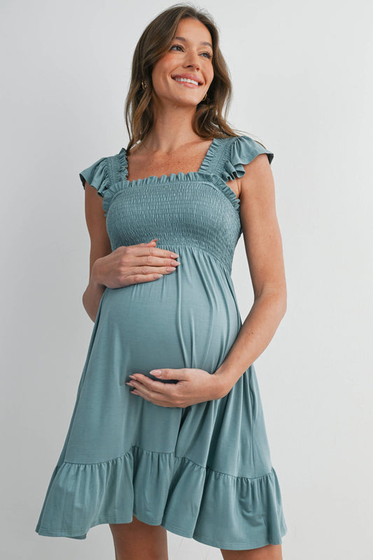 Smocked Tiered Maternity Mini Dress