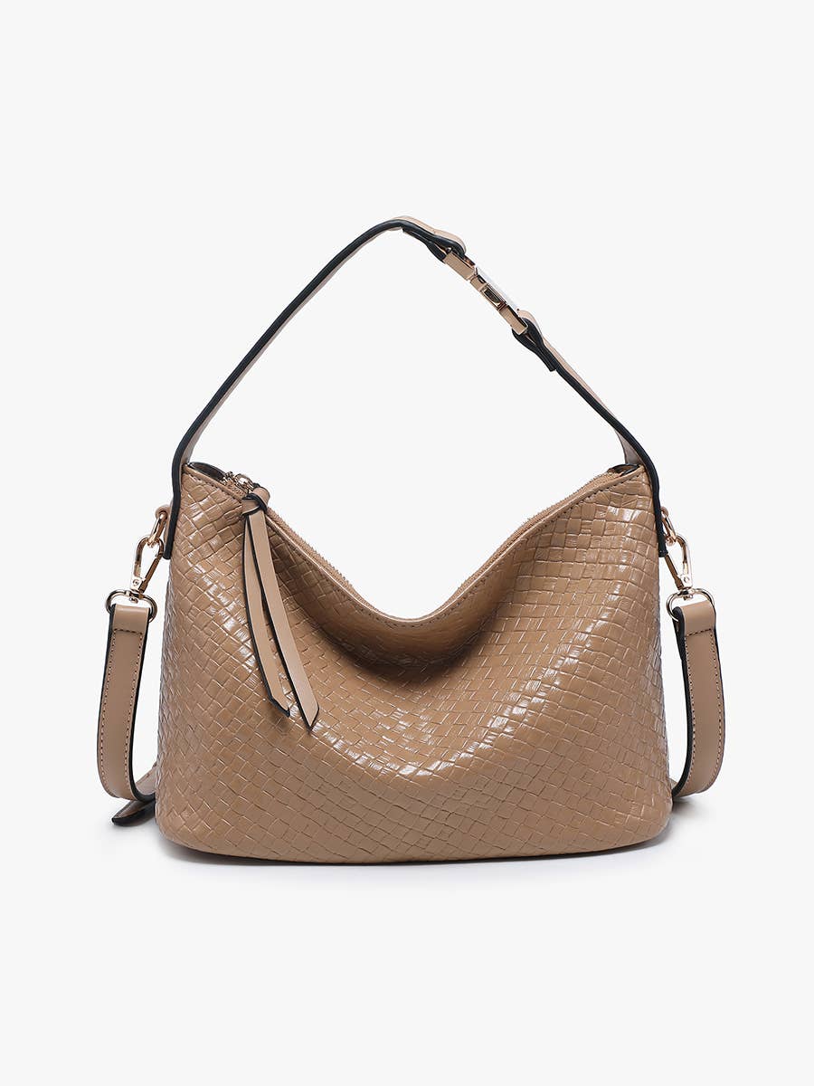 Woven Satchel w/ Top Zip Closure & Crossbody Strap