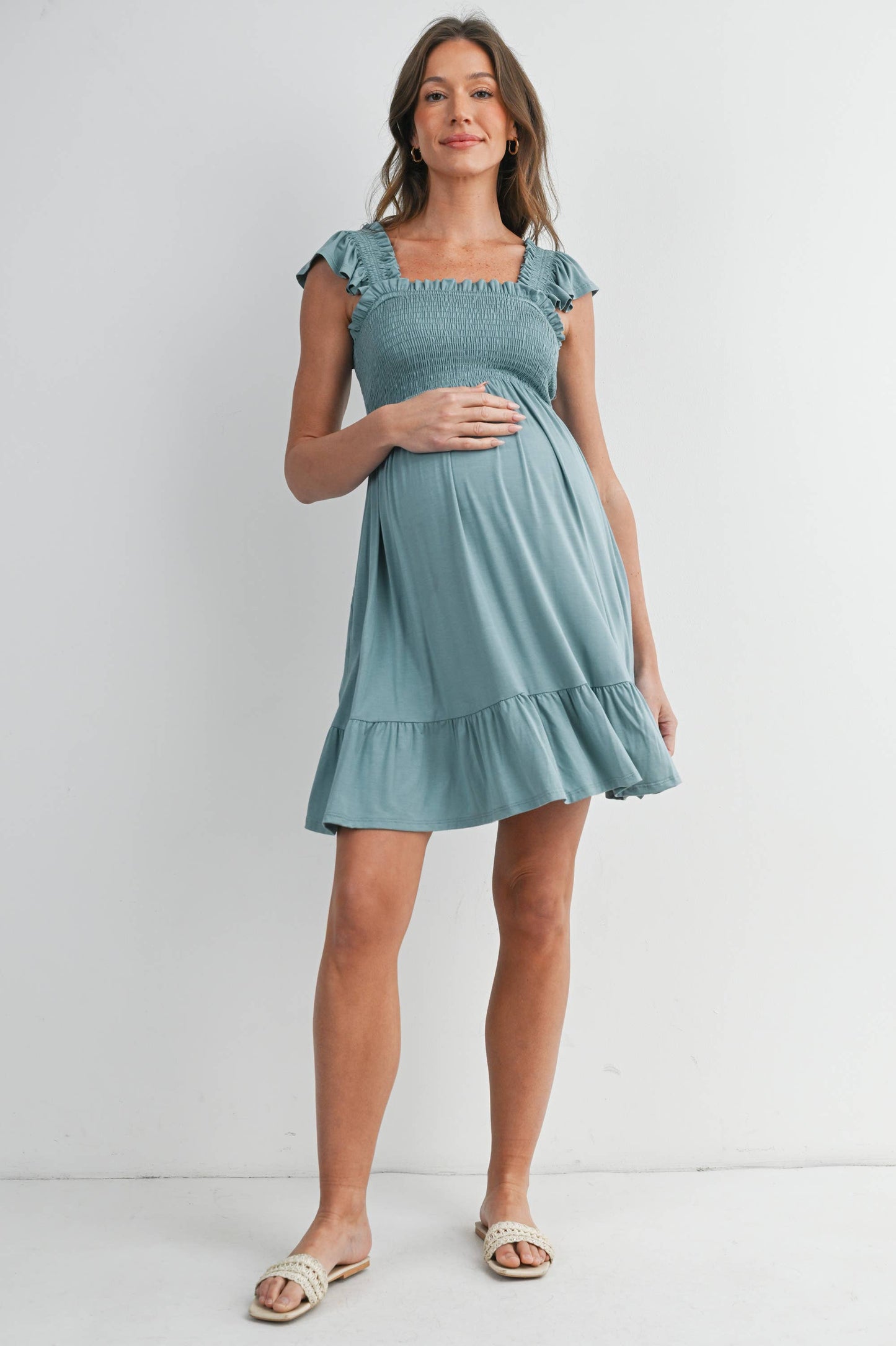 Smocked Tiered Maternity Mini Dress