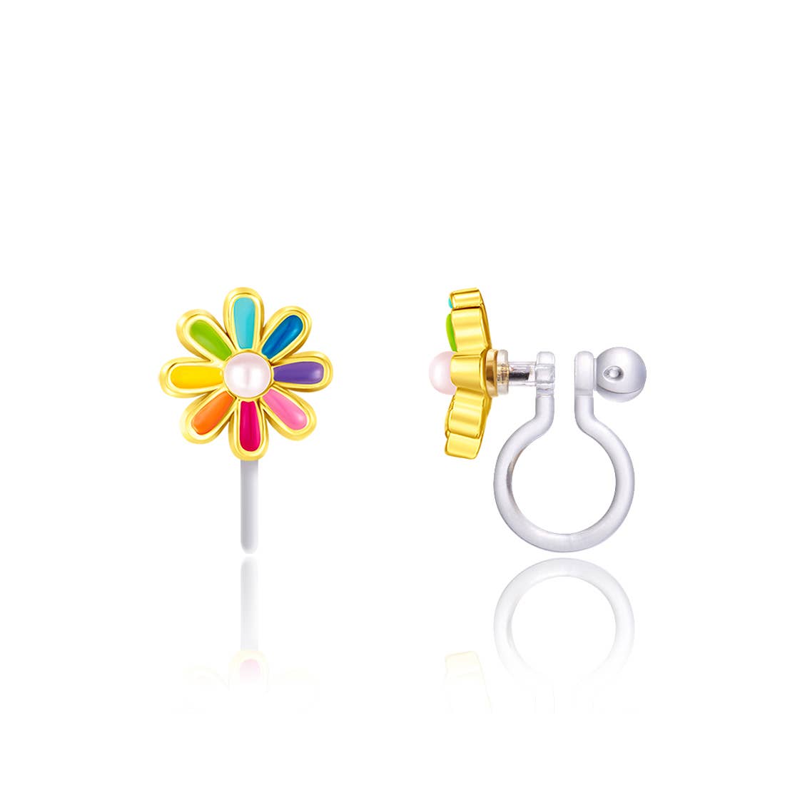 CLIP ON Rainbow Daisy Earrings