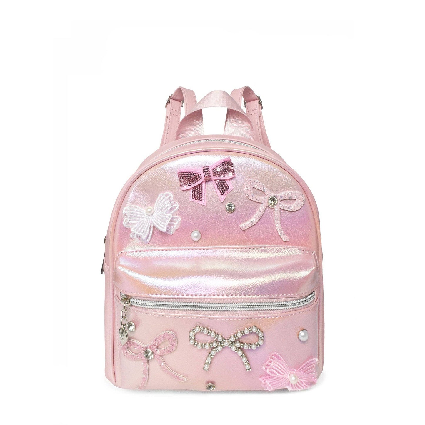 Metallic Bow Patched Mini Backpack