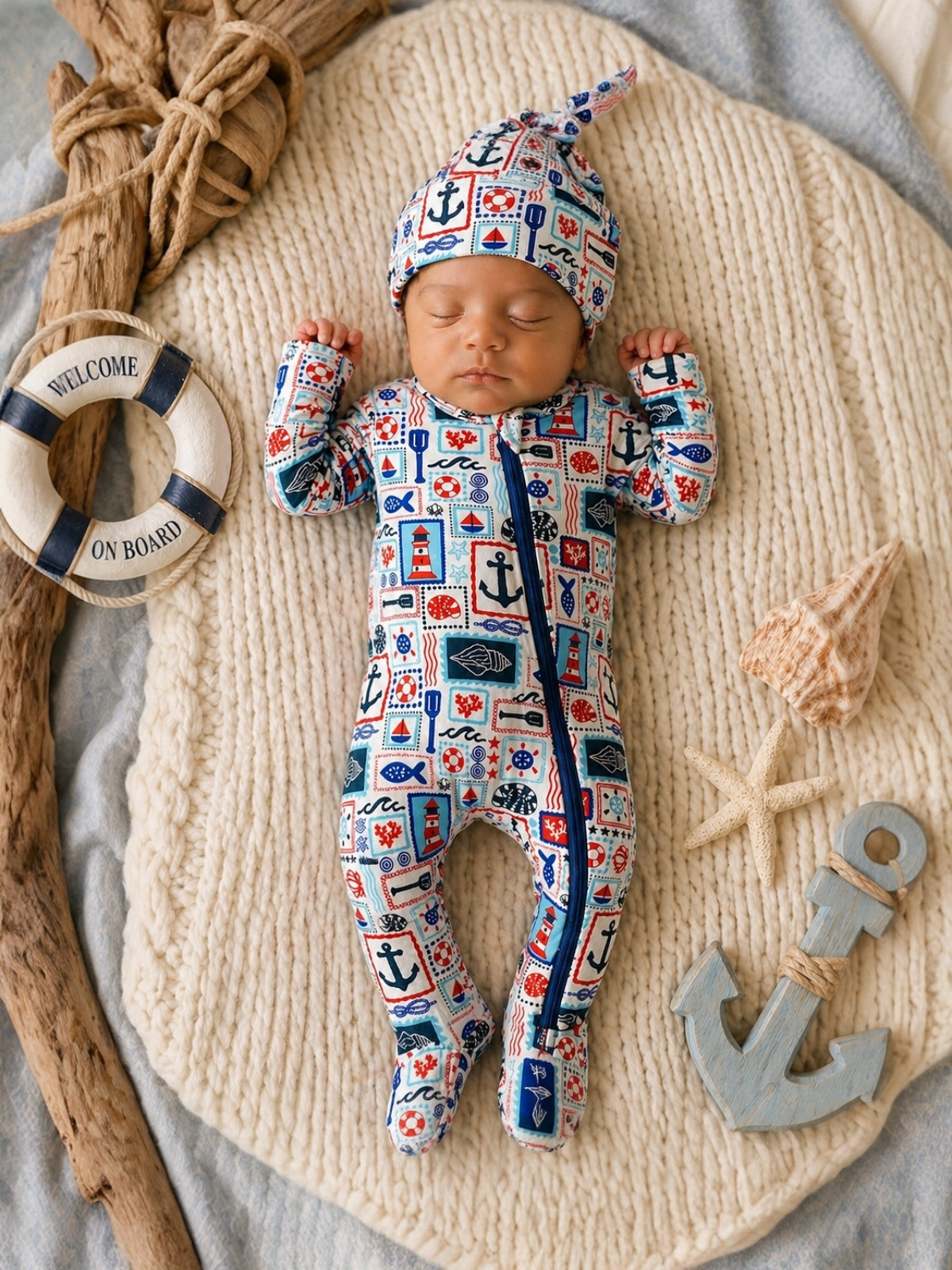 Seaside Stamps 2-Way Zip Footie
