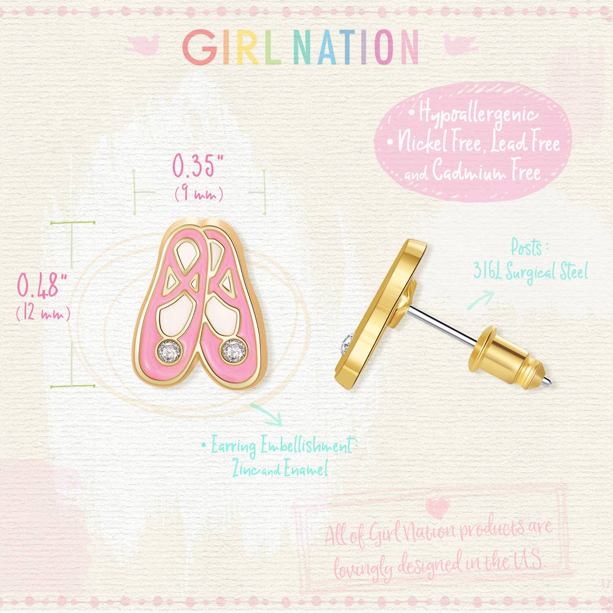 Ballet Slippers Stud Earrings