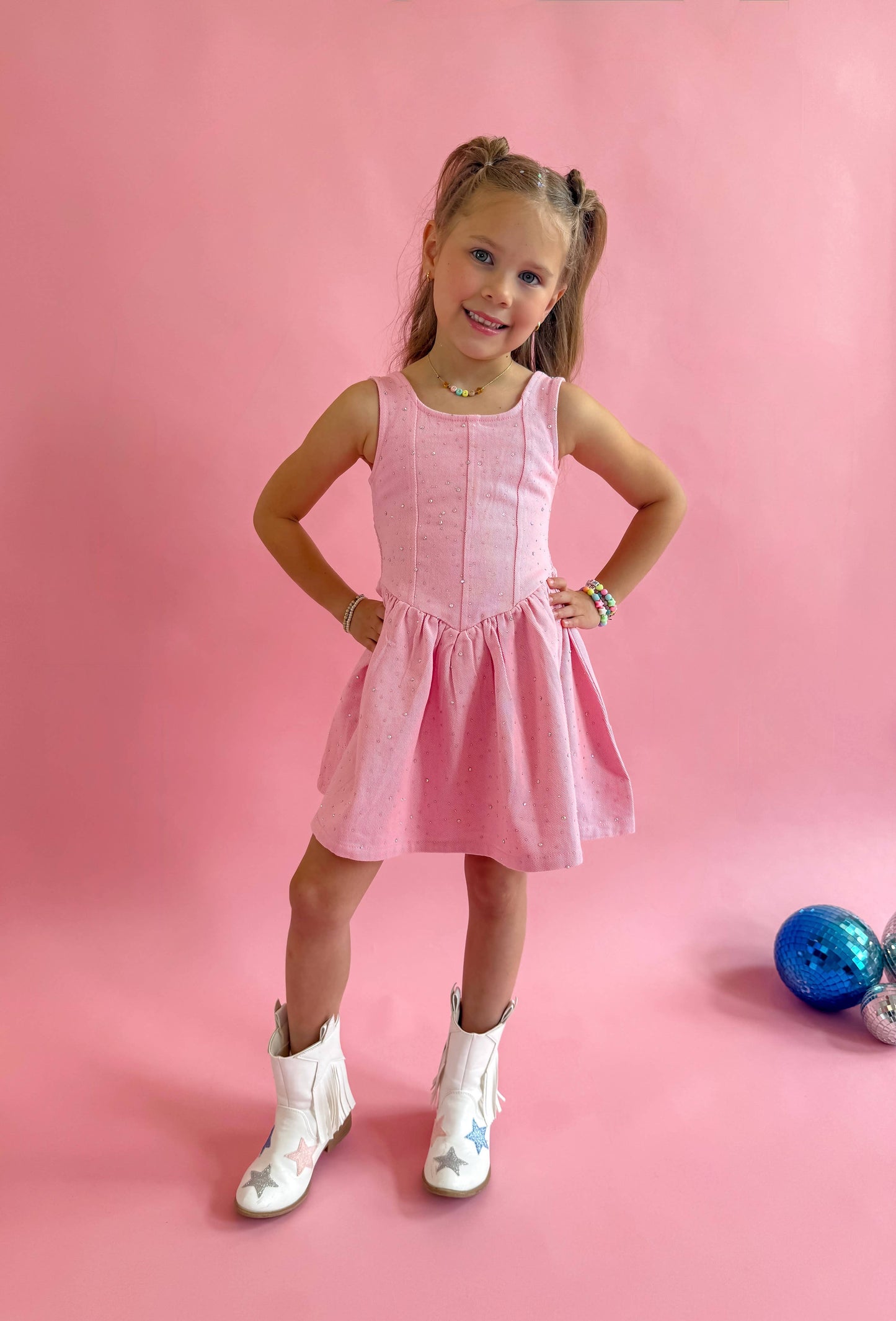 Pink Denim Sparkle Dress