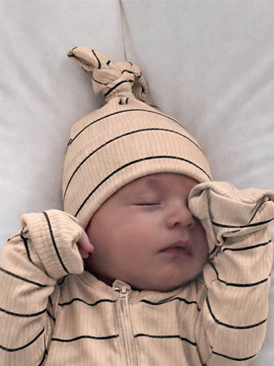 Tan/Black Stripe Ribbed Beanie