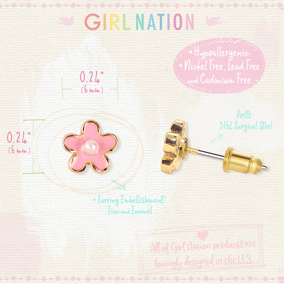 Pink Fancy Flower Stud Earrings