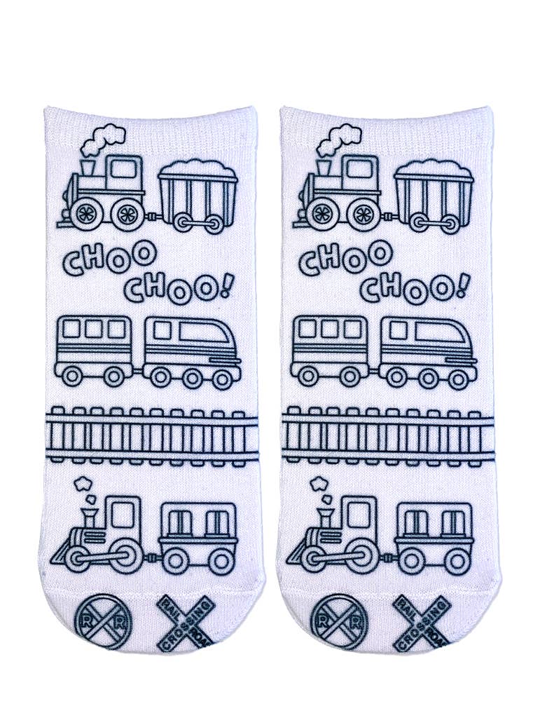 Coloring Socks - Trains on the Tracks