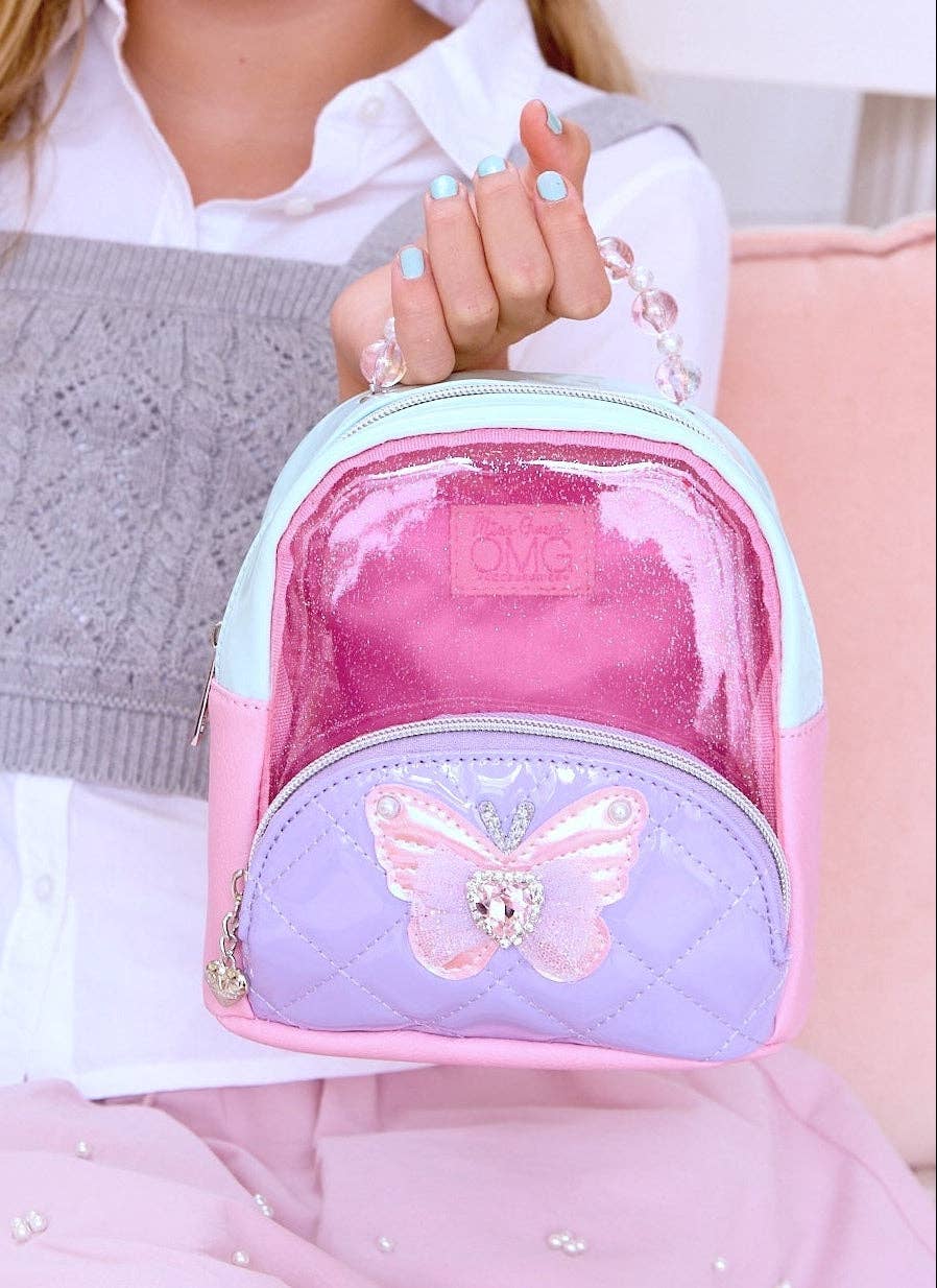 Quilted Clear Mini Backpack with Beaded Top Handle