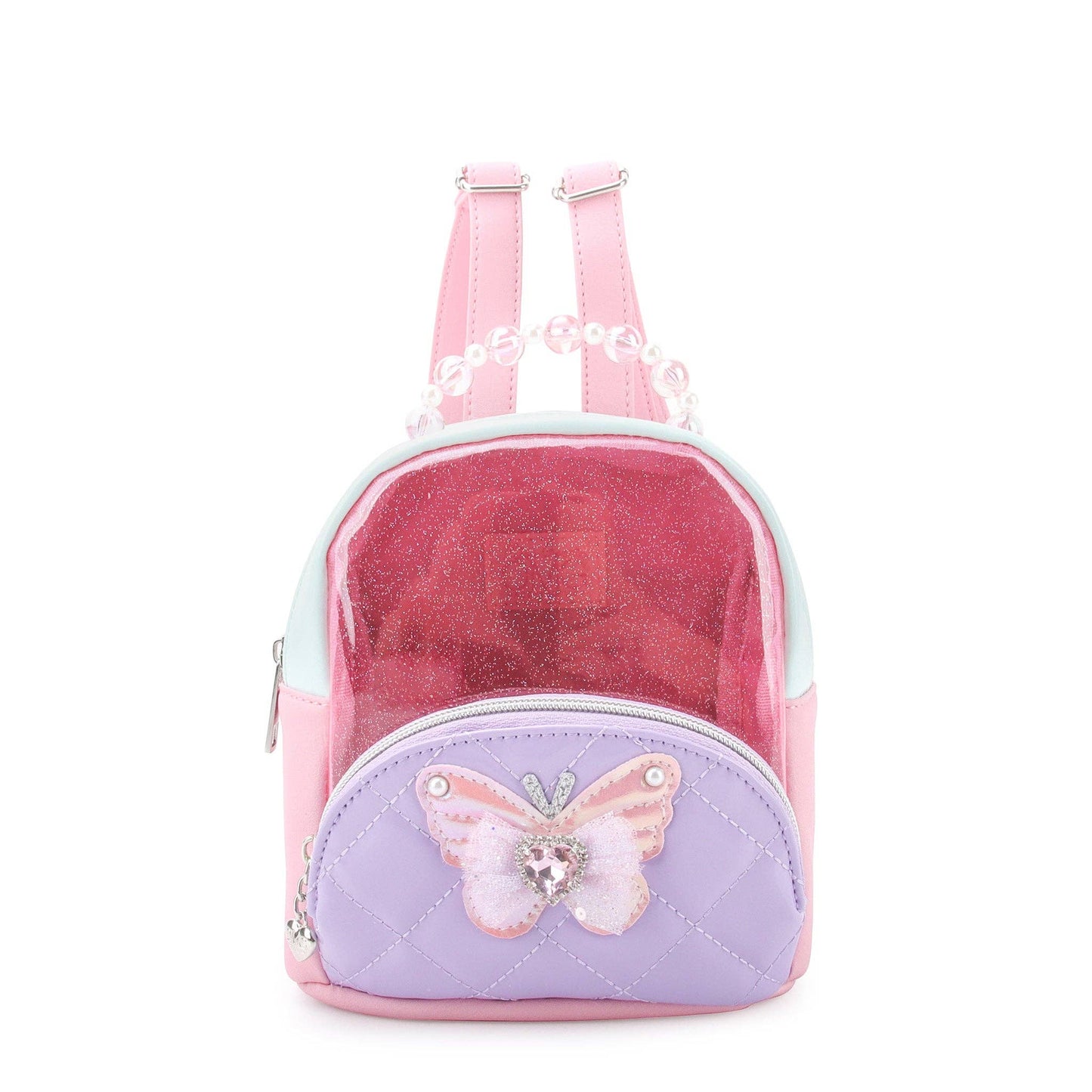 Quilted Clear Mini Backpack with Beaded Top Handle