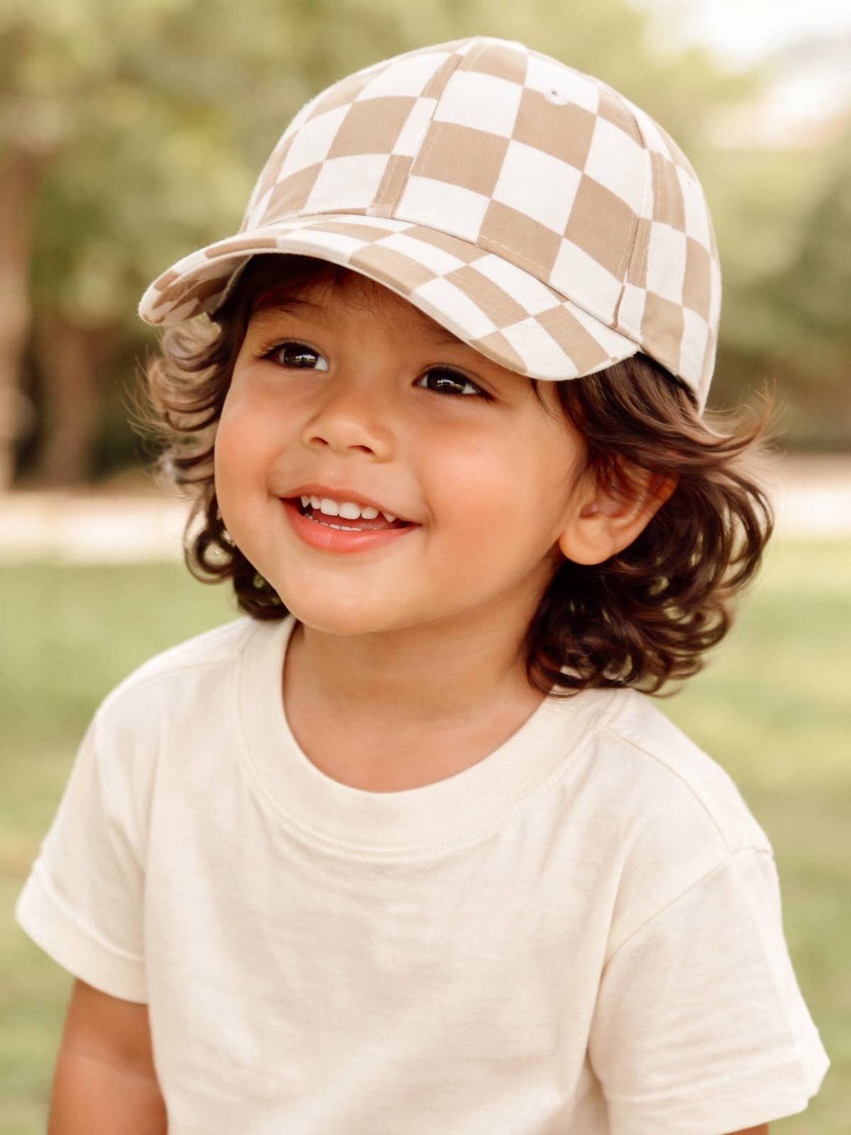 Tan Checkerboard Baseball Hat