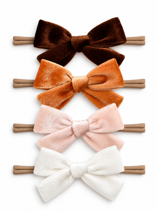 4-Pack Velvet Nylon Bows- Autumn Cream