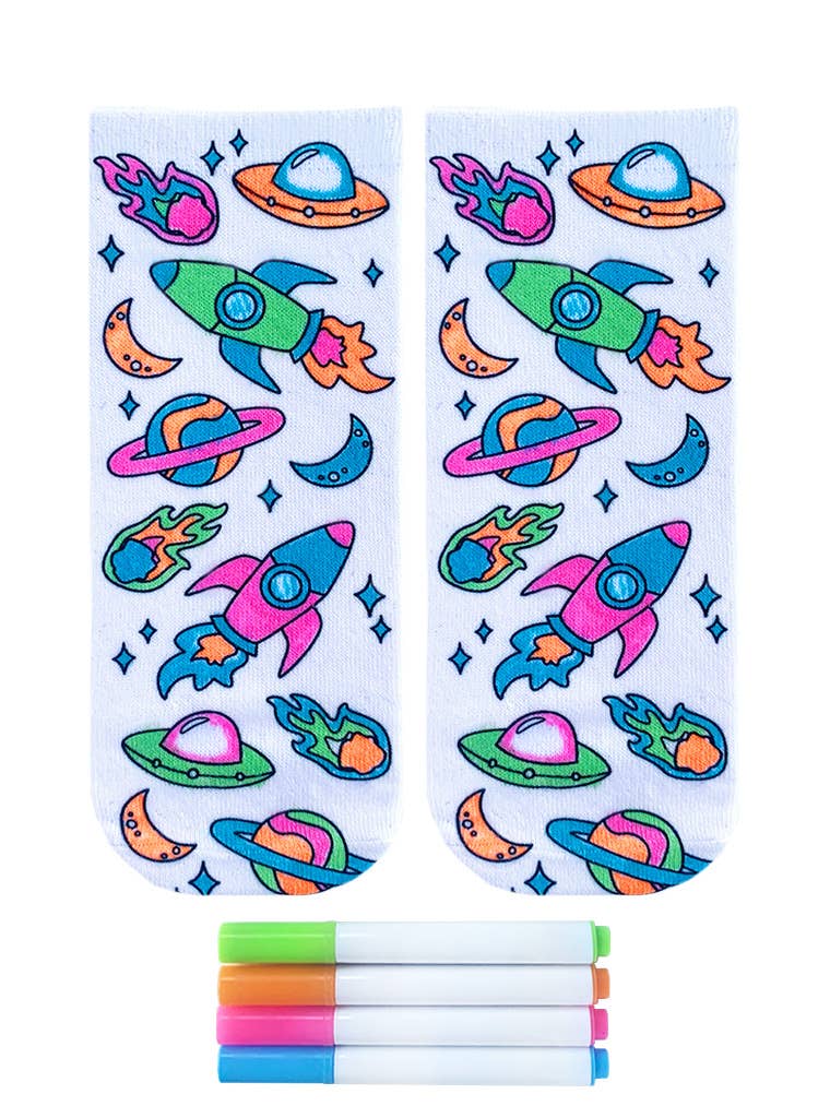 Coloring Socks - Blast Off Outer Space