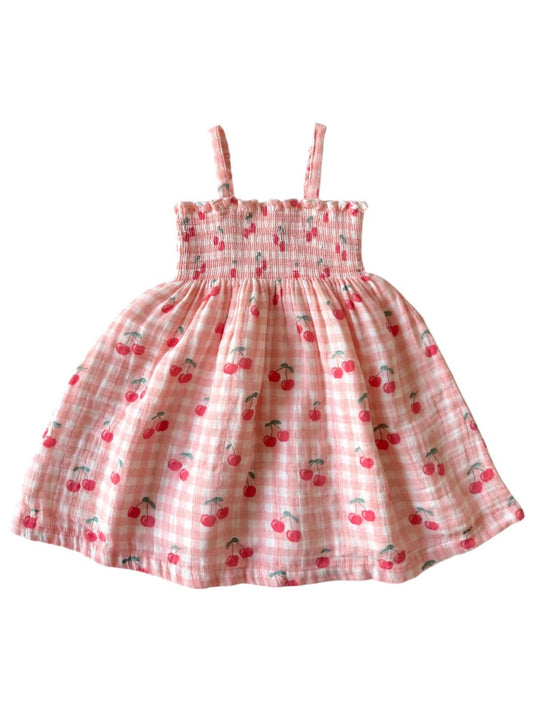 Gingham + Cherries Muslin Dress