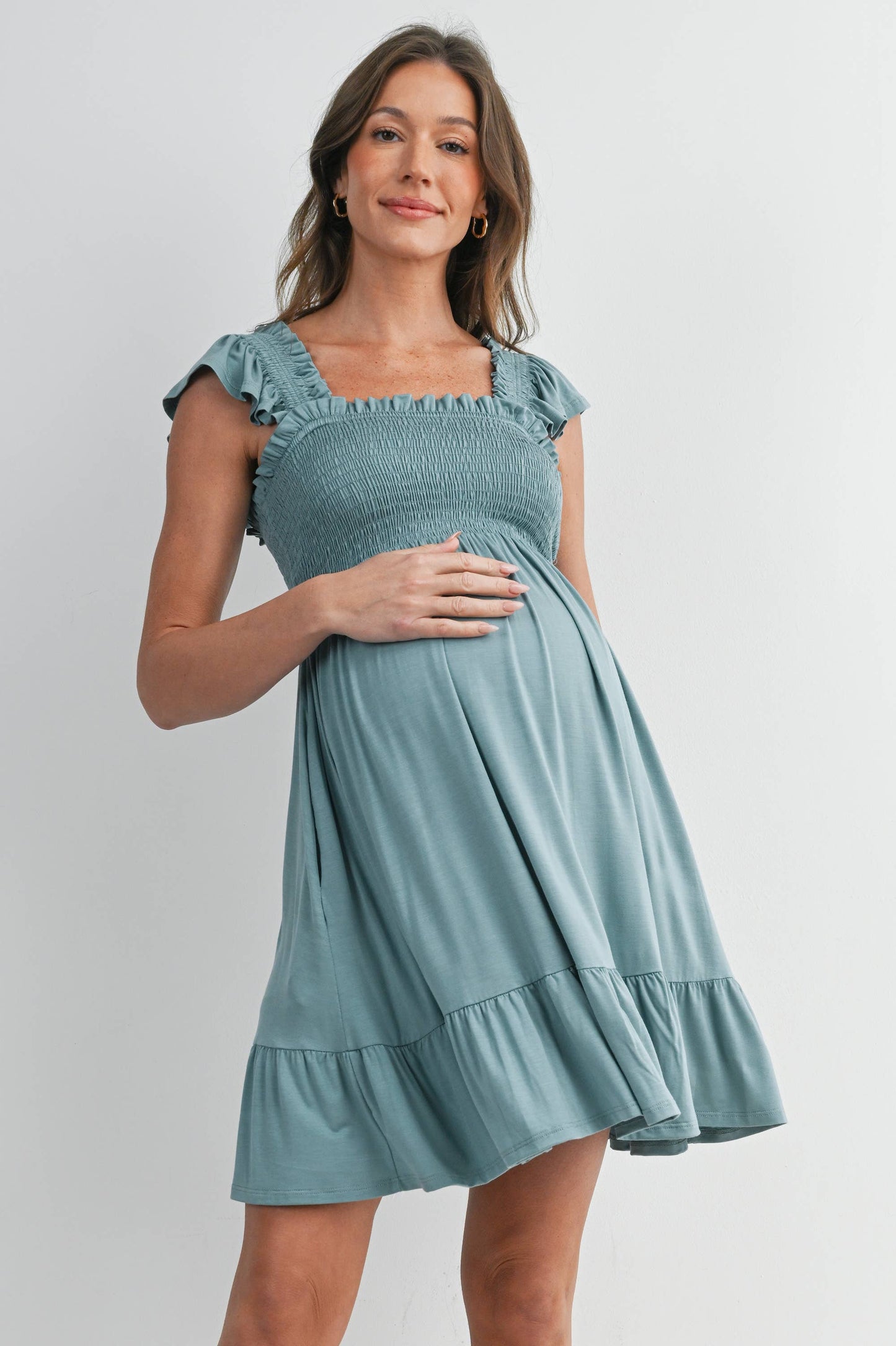 Smocked Tiered Maternity Mini Dress