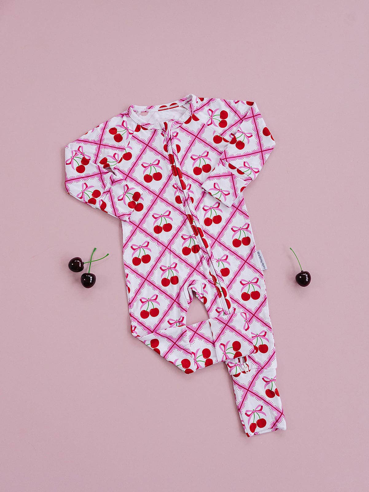 Cherry Bow Bamboo Zip Romper