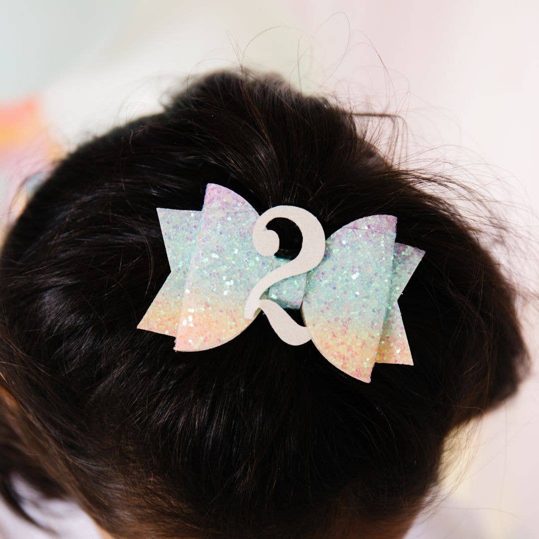 Pastel Rainbow 2nd Birthday Bow Clip