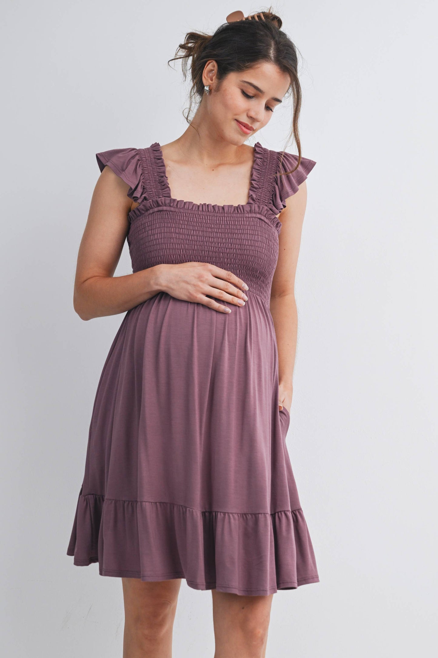 Smocked Tiered Maternity Mini Dress