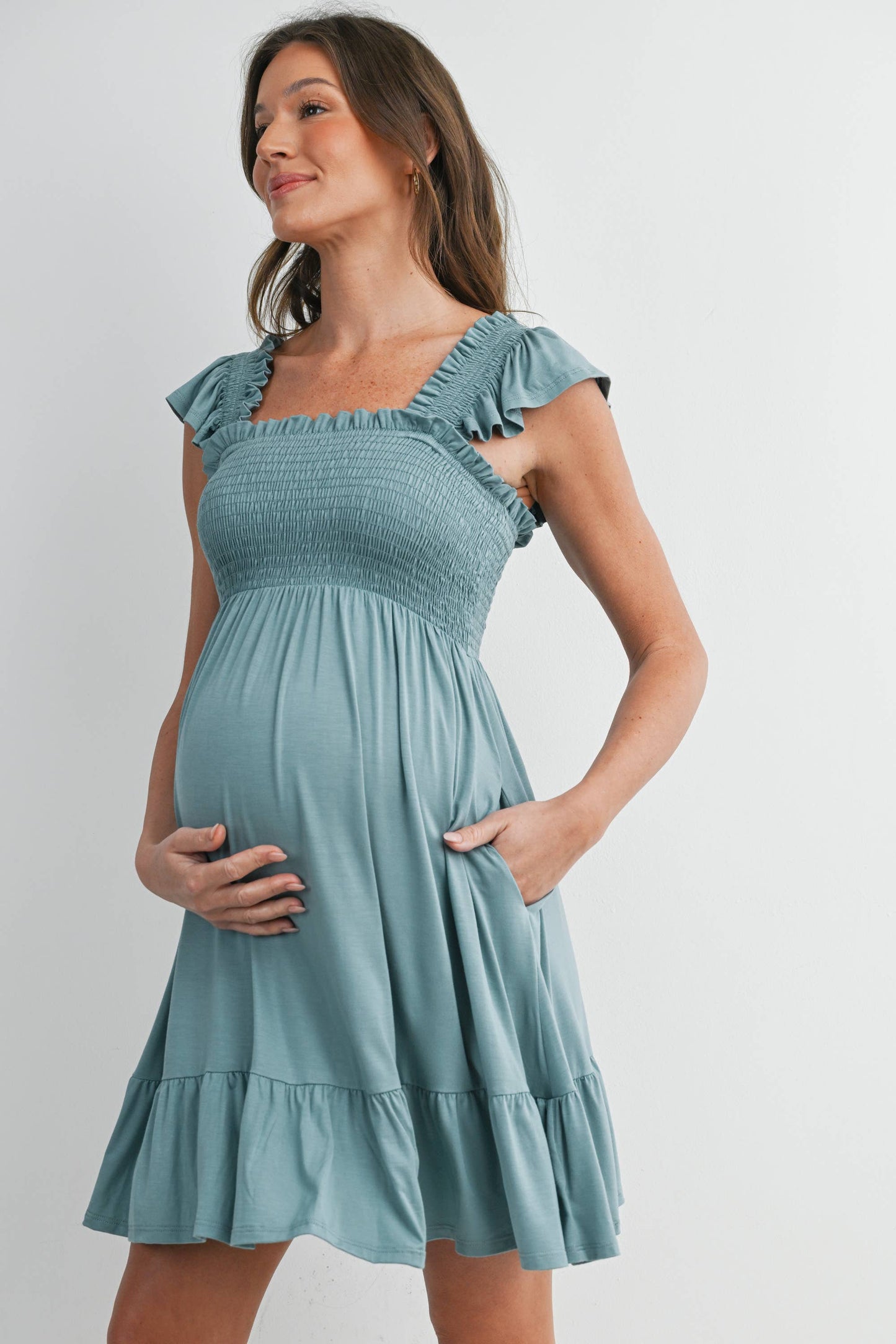 Smocked Tiered Maternity Mini Dress