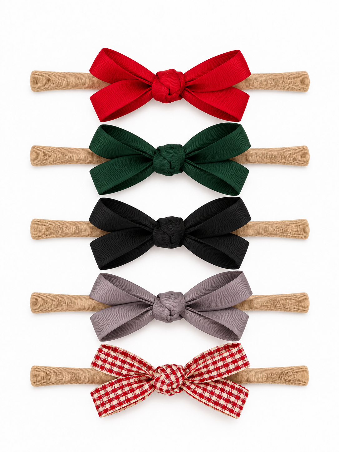 5-Pack Petite Nylon Bows-Holiday Plaid