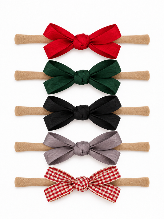 5-Pack Petite Nylon Bows-Holiday Plaid