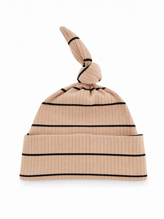 Tan/Black Stripe Ribbed Beanie