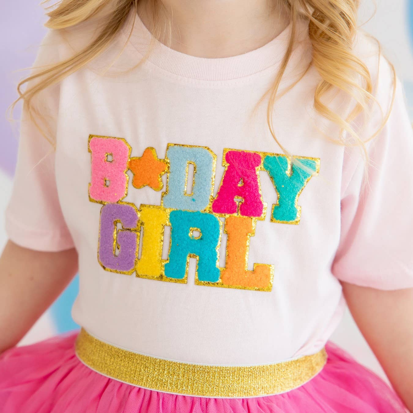 Birthday Girl Patch Short Sleeve T-Shirt - Pink