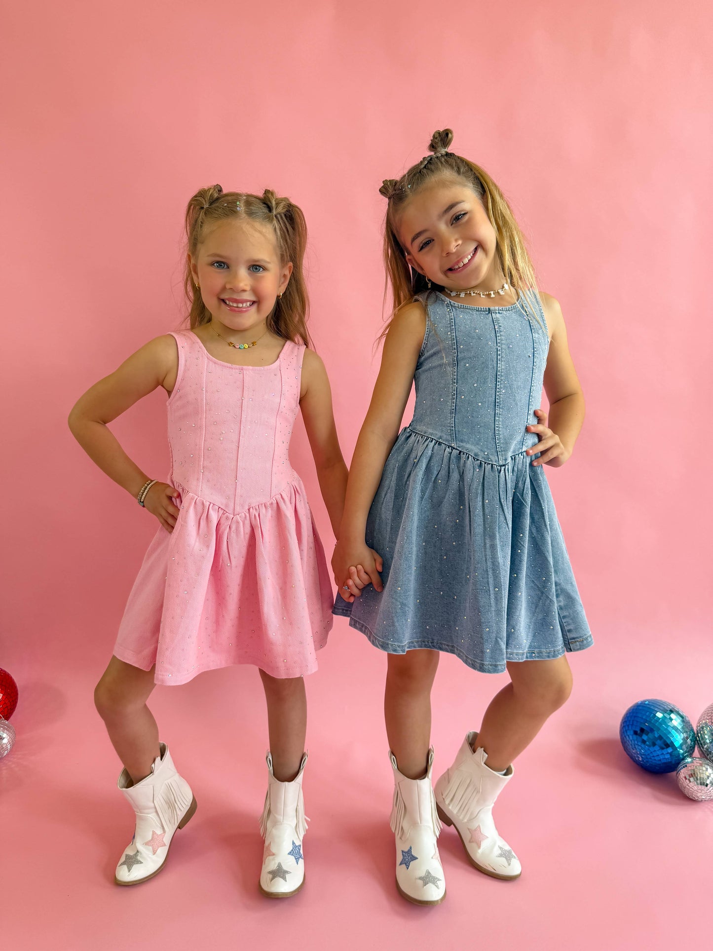 Pink Denim Sparkle Dress