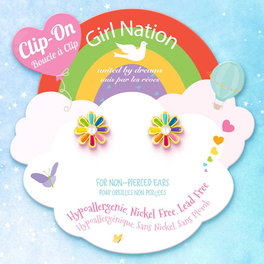 CLIP ON Rainbow Daisy Earrings