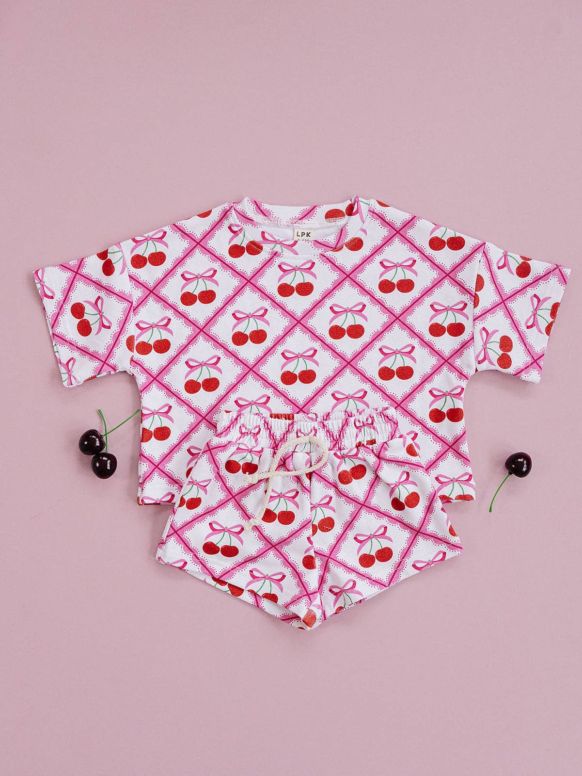 Cherry Bow Shorts Set