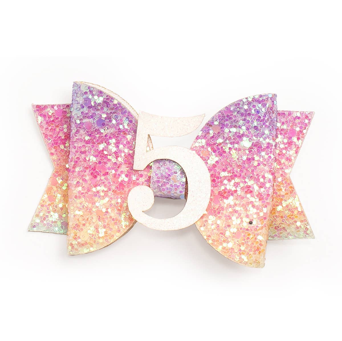 Pastel Rainbow 5th Birthday Bow Clip