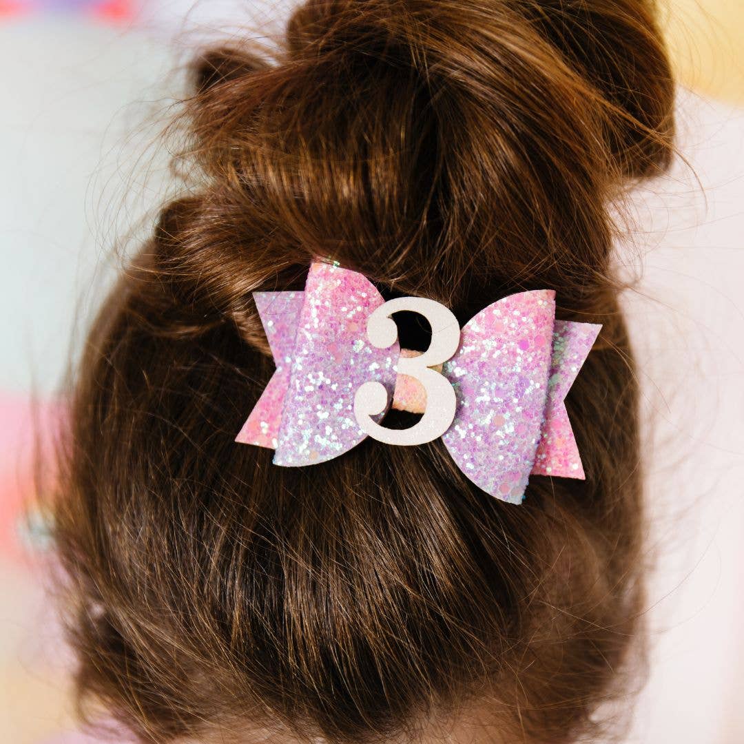 Pastel Rainbow 3rd Birthday Bow Clip