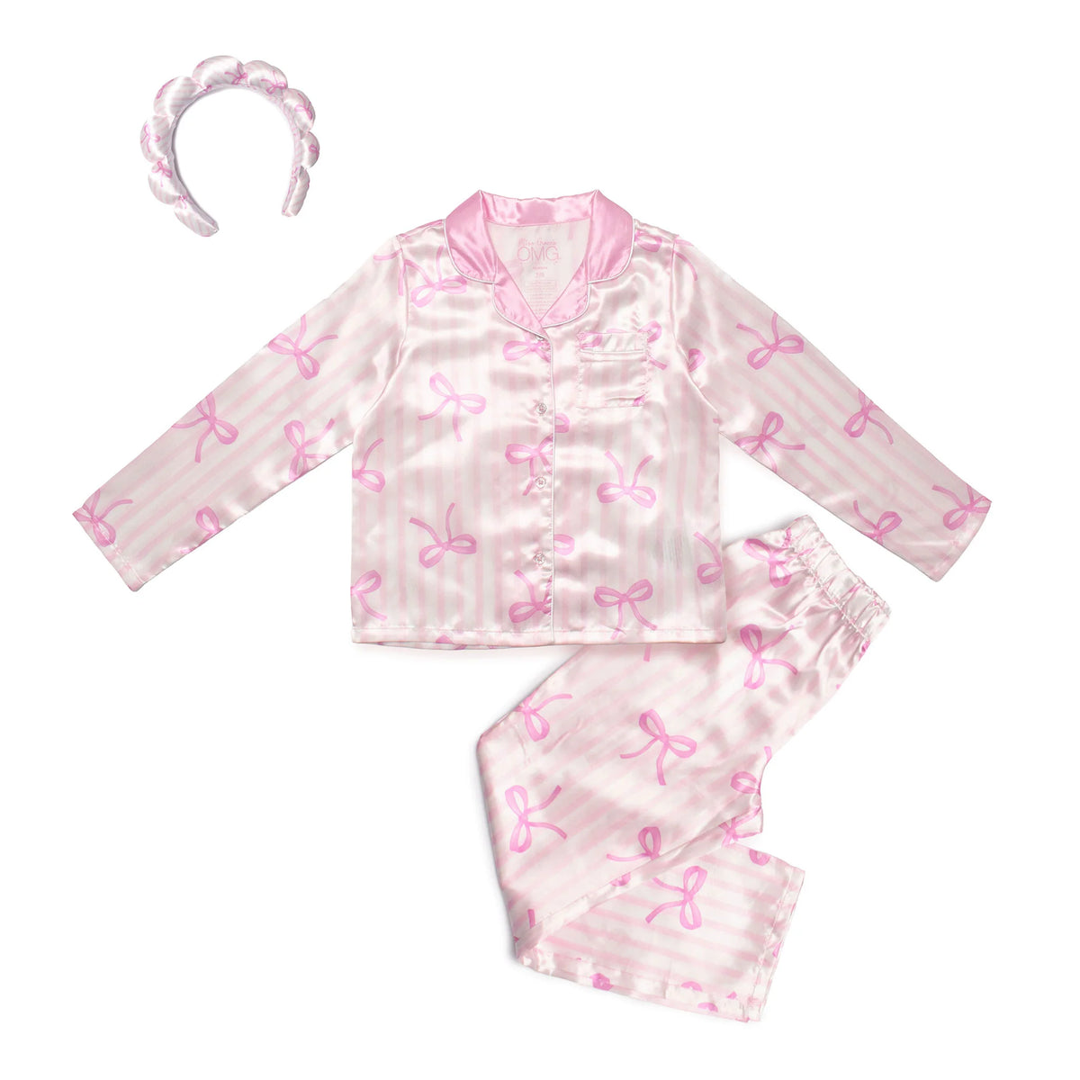 Pink Striped Bow Satin Pajama Set