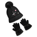 Black Rhinestone Bow Hat and Gloves Set