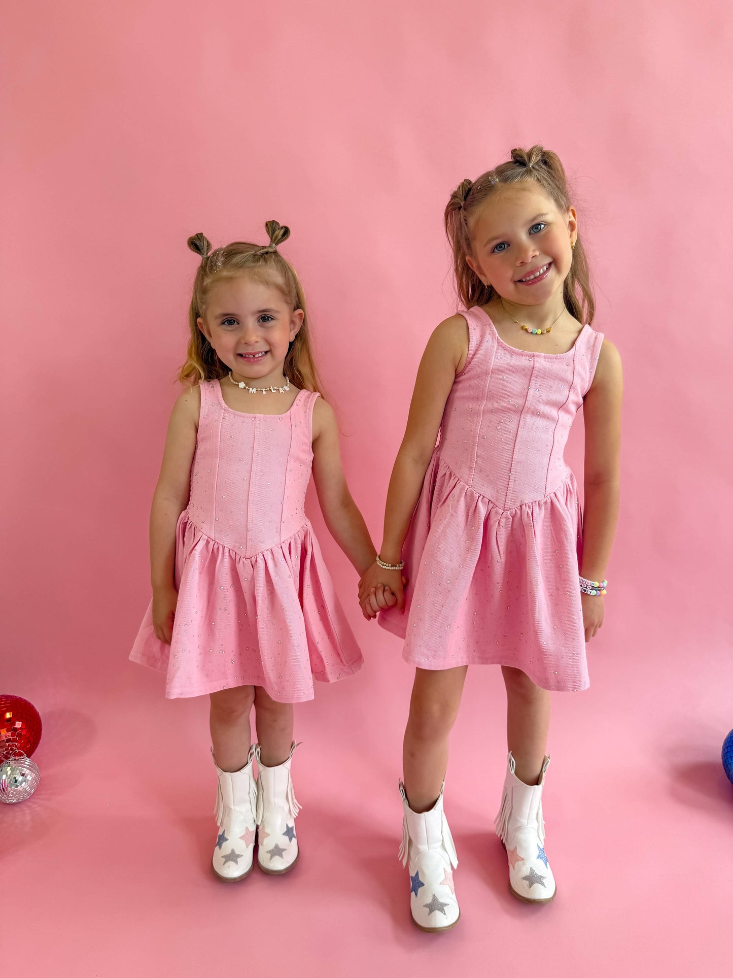 Pink Denim Sparkle Dress