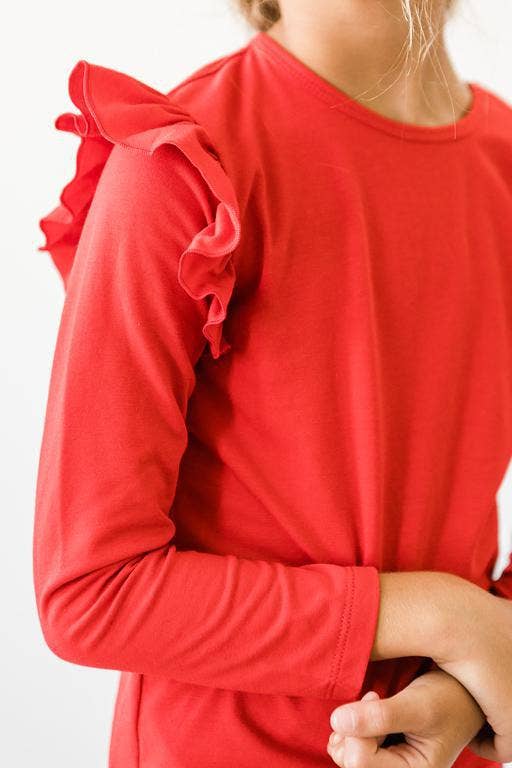 Red Long Sleeve Ruffle Tee