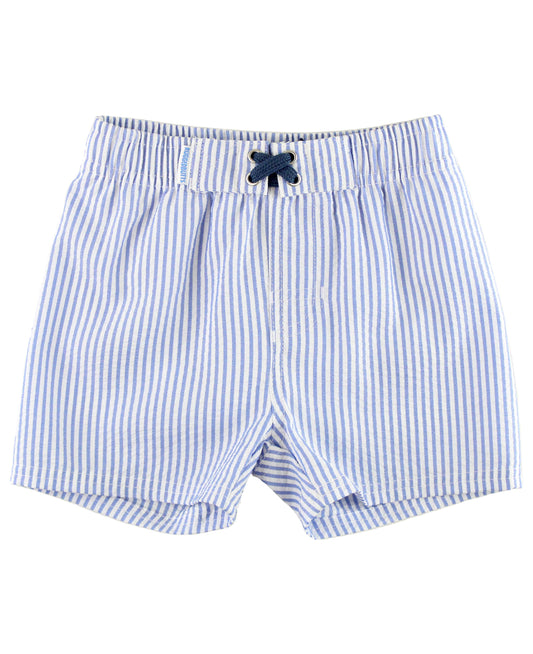 Blue Seersucker Swim Trunks