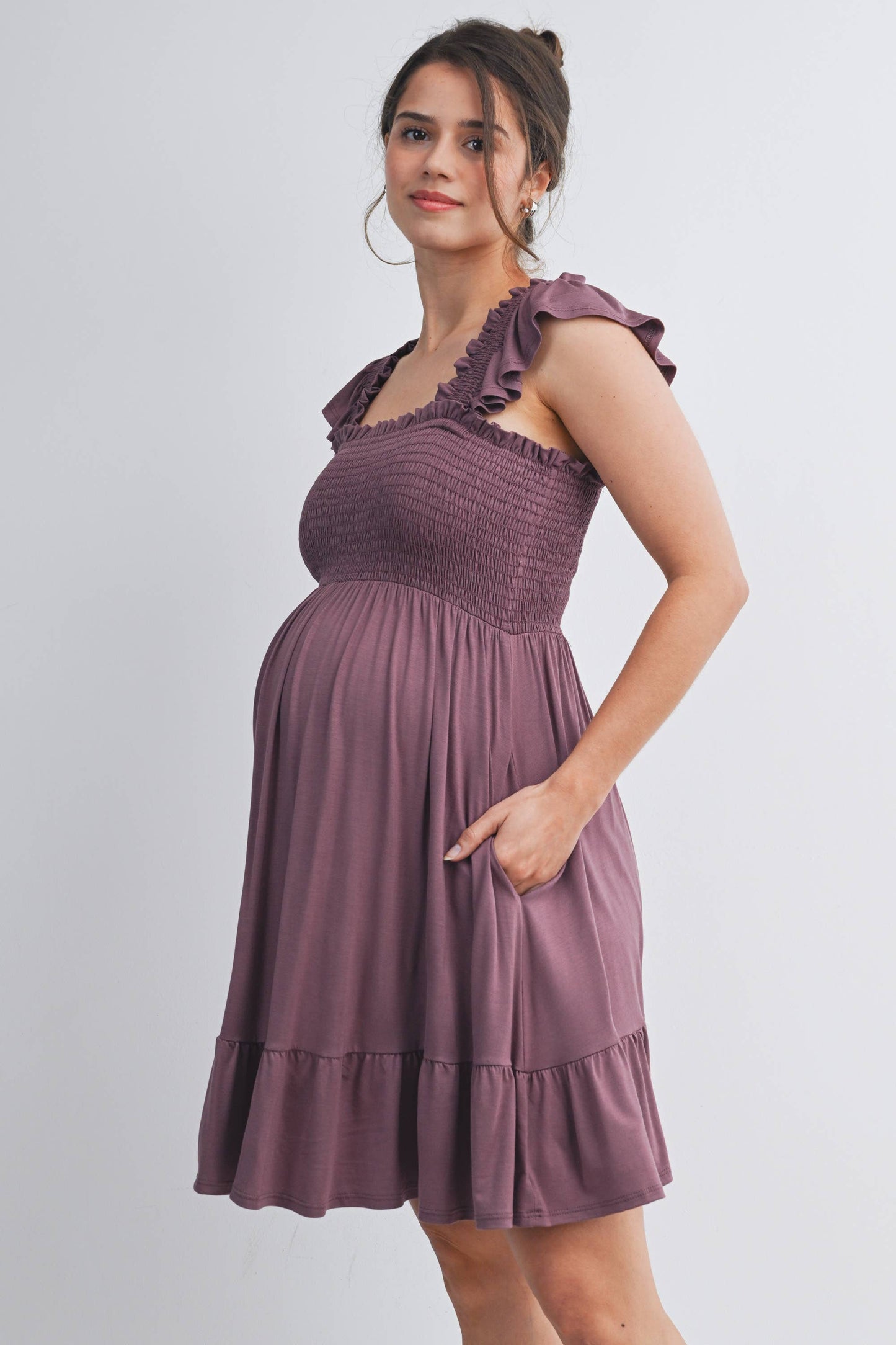 Smocked Tiered Maternity Mini Dress