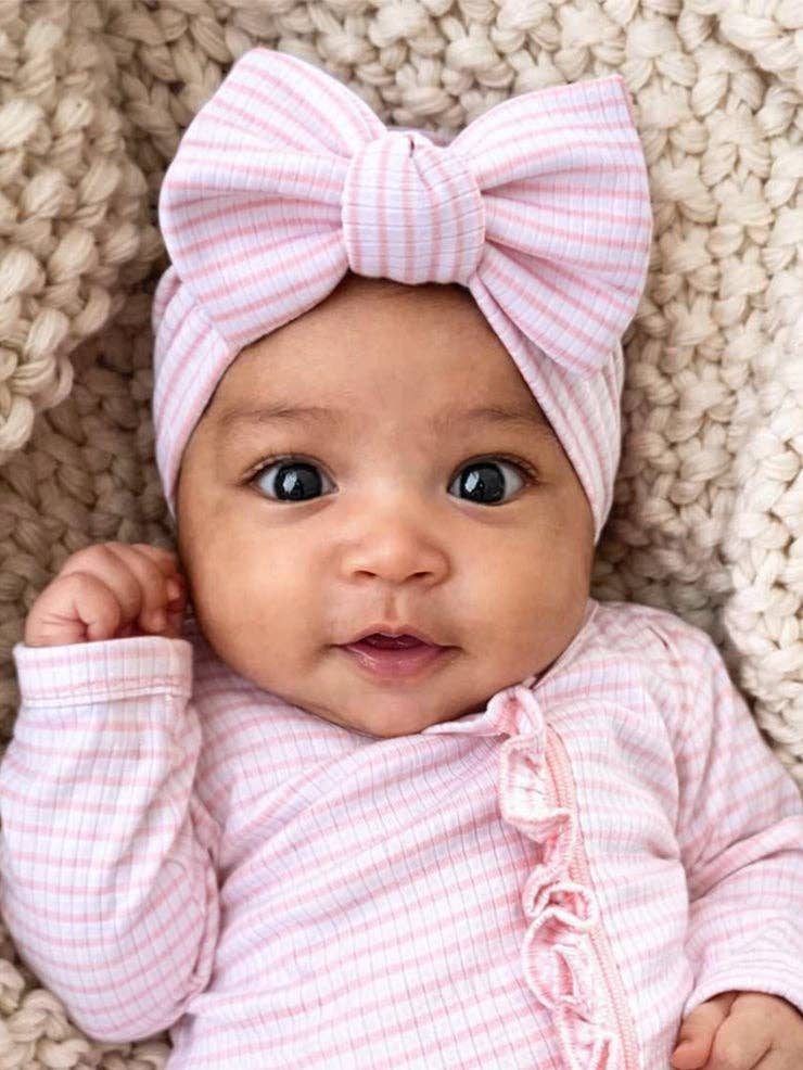 Pink Stripe Ribbed Bow